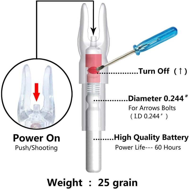 Linpeng 6PCS S Led Lighted Nocks for Arrows with .244"/6.2mm Inside Diameter,Screwdriver Included - Image 2